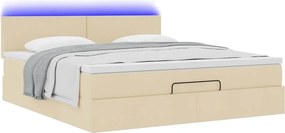 vidaXL Οθωμανικό κρεβάτι με στρώμα &amp; LEDs Cream 160x200cm ύφασμα