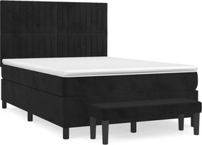vidaXL Κρεβάτι Boxspring με Στρώμα Μαύρο 140x190 εκ. Βελούδινο