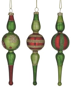 Σετ Χριστουγεννιάτικα Στολίδια 3τμχ Γυάλινα Πράσινα-Κόκκινα inart 4x18εκ. 2-70-603-0146