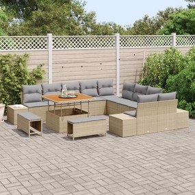 vidaXL Σετ Καναπέ Κήπου με μαξιλάρι 13 pcs Μπεζ Πολυ ράταν