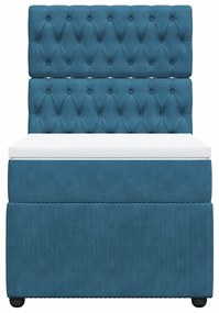 vidaXL Κρεβάτι Boxspring με Στρώμα Μπλε 90x200 εκ. Βελούδινο