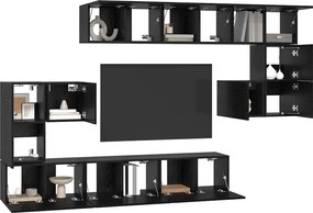 vidaXL Σετ επίπλου τηλεόρασης 10 pcs Μαύρη Οξυά Επεξεργασμένο ξύλο