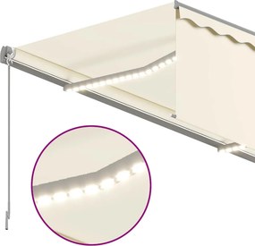 vidaXL Χειροκίνητη τέντα με ηλιακό LED 3,5 x 2,5 m Κρεμ