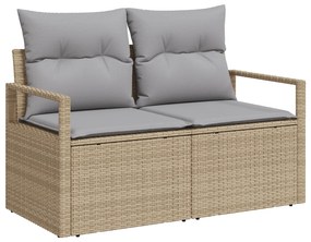 vidaXL Σετ καναπέ κήπου 7 τμχ με μαξιλάρια μπεζ Poly Rattan
