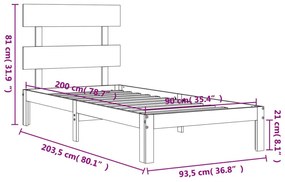 Πλαίσιο Κρεβατιού με Κεφαλάρι 90x200 εκ. από Μασίφ Ξύλο - Καφέ