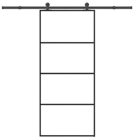 Συρόμενη Πόρτα με Μηχανισμό 90x205 εκ. Γυαλί ESG &amp; Αλουμίνιο - Μαύρο