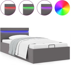 vidaXL Πλαίσιο Κρεβατιού Αποθ. Χώρο/LED Γκρι 100x200 εκ. Δερματίνη