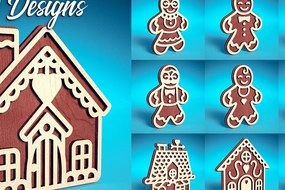 Σετ των 3 Intra απο ξύλο plywood 3mm-4mm πάχος Χριστουγεννιάτικο στολίδι με μελόψωμο με λέιζερ Δίασταση 8x8 cm INTRAFABR-72023977