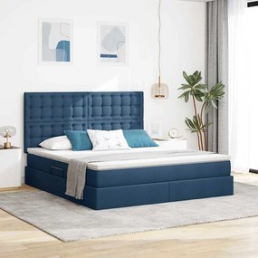 vidaXL LED Κρεβάτι αποθήκευσης με στρώμα Μπλε 160 x 200 cm Ύφασμα