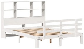 Κρεβάτι Βιβλιοθήκη Χωρίς Στρώμα 160x200 εκ Μασίφ Ξύλο Πεύκου - Λευκό