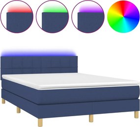 vidaXL Κρεβάτι Boxspring με Στρώμα &amp; LED Μπλε 140x200 εκ. Υφασμάτινο