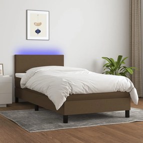 Κρεβάτι Boxspring με Στρώμα & LED Σκ.Καφέ 100x200 εκ Υφασμάτινο