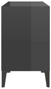 Κομοδίνo Γυαλιστερό Γκρι 69,5x30x50 εκ. με Μεταλλικά Πόδια - Γκρι