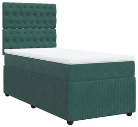 vidaXL Κρεβάτι Boxspring με Στρώμα Σκούρο Πράσινο 90x200 εκ. Βελούδινο