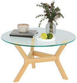 HOMCOM Στρογγυλό Τραπεζάκι από Ενισχυμένο Γυαλί με Ρυθμιζόμενα Ποδαράκια και Ατσάλινο Πλαίσιο, Για Σαλόνι, Υπνοδωμάτιο