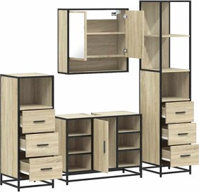 vidaXL Σετ Επίπλων Μπάνιου 4 Τεμαχίων Sonoma Δρυς Επεξεργασμένο Ξύλο