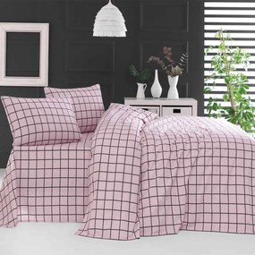 Φανελένια Σεντόνια Μονά (Σετ) Rythmos Squares Pink Ροζ ΜΕ ΛΑΣΤΙΧΟ 105x205+25