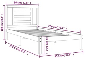 vidaXL Σκελετός Κρεβατιού Χωρίς Στρώμα 90x200 εκ Μασίφ Ξύλο Πεύκου