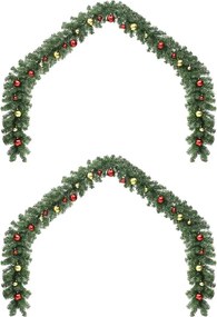 vidaXL Χριστουγεννιάτικη στεφάνη με 600 LED 2 pcs Πράσινο PVC