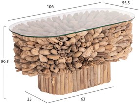 ΤΡΑΠΕΖΙ ΣΑΛΟΝΙΟΥ ΟΒΑΛ SPARROW HM9962 DRIFTWOOD--ΓΥΑΛΙ 106x55,5x50,5Υεκ. - 0513752 - HM9962