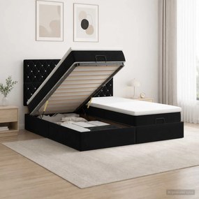 vidaXL Κρεβάτι Ottoman με Στρώμα και LED Μαύρο 200 x 200 cm Βελούδο