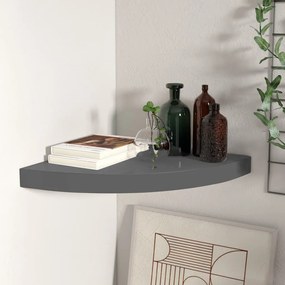 323913 vidaXL Floating Corner Shelf High Gloss Grey 35x35x3,8 cm MDF