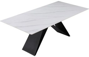 Τραπέζι Meja pakoword Sintered stone λευκό με μεταλλικά πόδια σε μαύρη απόχρωση 200x100x76εκ 200x100x76 εκ.