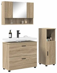 vidaXL Σετ Επίπλων Μπάνιου με ράφι 3 pcs Sonoma Δρυς 76,5 x 35 x 64 εκ
