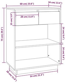 Ντουλάπι Κονσόλα Μελί 60 x 34 x 75 εκ. από Μασίφ Ξύλο Πεύκου - Καφέ