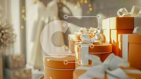 Intra Συλλεκτικό Ξύλινο Παζλ Plywood  4mm - Στοίβα από πορτοκαλί κουτιά δώρων με λευκές κορδέλες Σε Ξύλινο Κουτί - Διαστάσεις: 10x10 cm – 25 κομμάτια