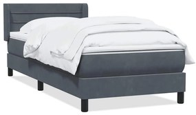 Κρεβάτι Boxspring με Στρώμα Σκούρο Γκρι 90x220 εκ. Βελούδινο - Γκρι