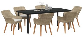 vidaXL Σέτ φαγητού για κήπο με μαξιλάρι 7 pcs Μπεζ συνθετικό ρατάν