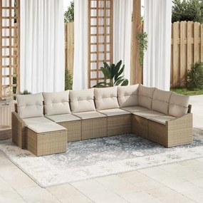 vidaXL Σετ Καναπέ Κήπου 8 pcs Μπεζ Πολυ ράταν