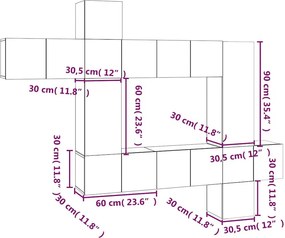 vidaXL Σετ Επίπλων Τηλεόρασης 10 Τεμαχίων Καπνιστή Δρυς Επεξ. Ξύλο