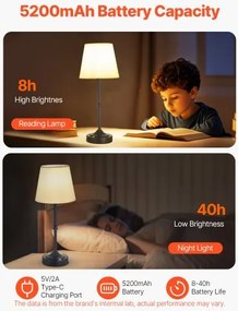 VEVOR Cordless Table Lamp 2PCS Rechargeable Battery Desk Lamp Fabric Shade Black