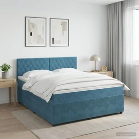 vidaXL Κρεβάτι box spring με στρώμα Σκούρο Μπλε 140 x 200 cm Βελούδο