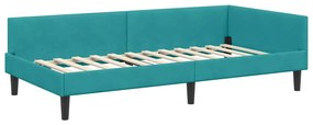 vidaXL Πλαϊνό Κρεβάτι Τιρκουάζ 90 x 190 cm Βελούδο και Στιβαρή ξυλεία