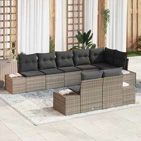 vidaXL Σετ Καναπέ Κήπου με μαξιλάρι 8 pcs Γκρι Πολυ ράταν