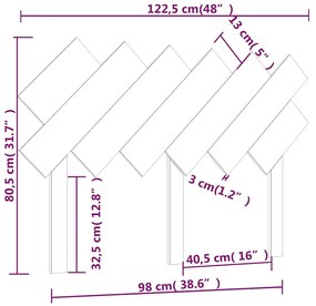 vidaXL Κεφαλάρι Κρεβατιού Γκρι 122,5x3x80,5 εκ. από Μασίφ Ξύλο Πεύκου