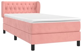 vidaXL Κρεβάτι Boxspring με Στρώμα Ροζ 90x200 εκ. Βελούδινο