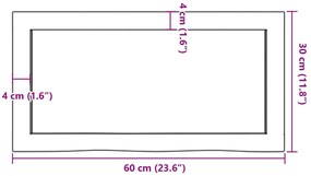 Πάγκος Μπάνιου 60x30x(2-6) εκ. από Ακατέργαστο Μασίφ Ξύλο - Καφέ