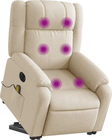 vidaXL Πολυθρόνα Μασάζ Ηλεκ. Ανακλινόμενη με Ανύψωση Κρεμ Υφασμάτινη