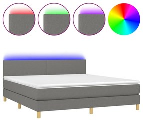 vidaXL Κρεβάτι Boxspring με Στρώμα &amp; LED Σκ.Γκρι 160x200 εκ Υφασμάτινο