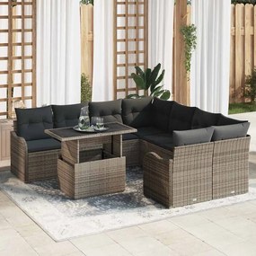 vidaXL Σετ Καναπέ Κήπου με μαξιλάρι 9 pcs Γκρι Πολυ ράταν