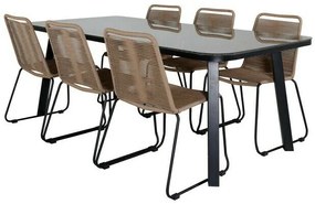 Σετ Τραπέζι και καρέκλες Dallas 2477, Επεξεργασμένο γυαλί, Σχοινί, Μέταλλο | Epipla1.gr