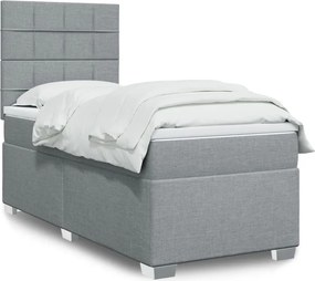 vidaXL Κρεβάτι Boxspring με Στρώμα Ανοιχτό Γκρι 90x190 εκ. Υφασμάτινο
