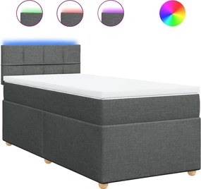 vidaXL Κρεβάτι Boxspring με Στρώμα Σκούρο Γκρι 90x200 εκ. Υφασμάτινο