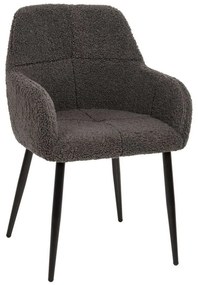 Πολυθρόνα Shelly HM8591.01 57x55x87cm Με Μαύρα Μεταλλικά Πόδια &amp; Ύφασμα Teddy Grey Metal, Fabric