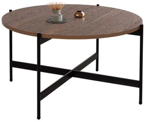 COFFEE TABLE  MDF WHITE WALNUT TABLETOP-BLACK METAL BASE Φ80x45Hcm.