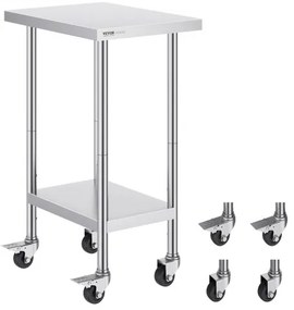 VEVOR Stainless Steel Work Table Commercial Prep Table 24x18 Inch With 4 Casters